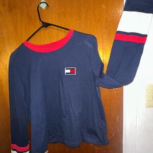 Tommy Hilfiger Navy and Red Long Sleeve Sweater